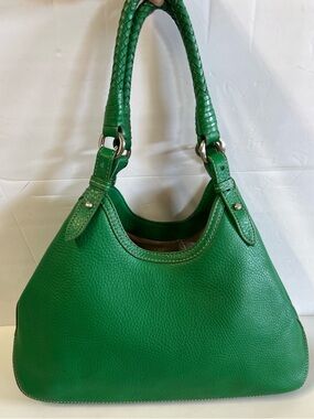 Cole Haan Green Braided-Handle Leather Shoulder Bag